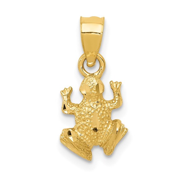 14K Yellow Gold Diamond-cut Frog Necklace Charm Pendant - Picture 1 of 3